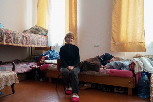 Olga Striczina from Luhansk with her son Denis (24) in their room at the Good Samaritan Mission in the village of Vynnyky close to Lviv